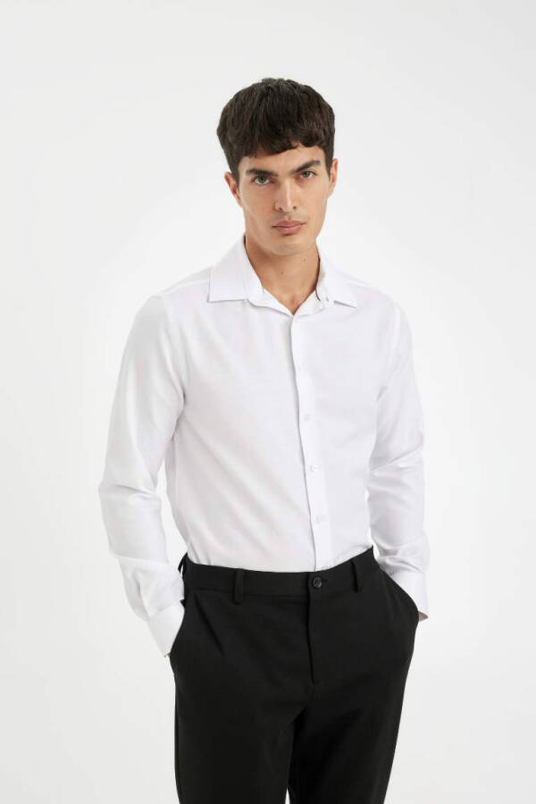 Slim Fit Poplin Long Sleeve Cotton Shirt White - 4