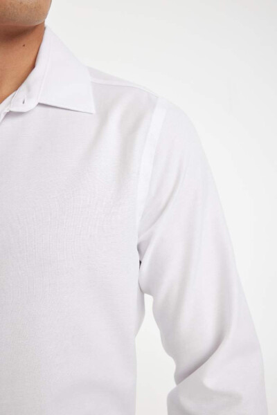 Slim Fit Poplin Long Sleeve Cotton Shirt White - 5