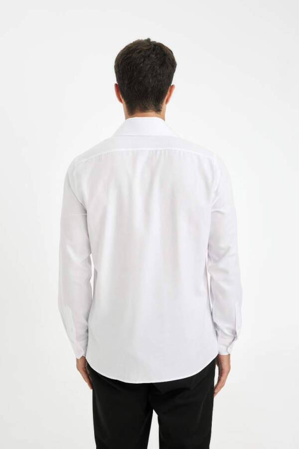 Slim Fit Poplin Long Sleeve Cotton Shirt White - 6