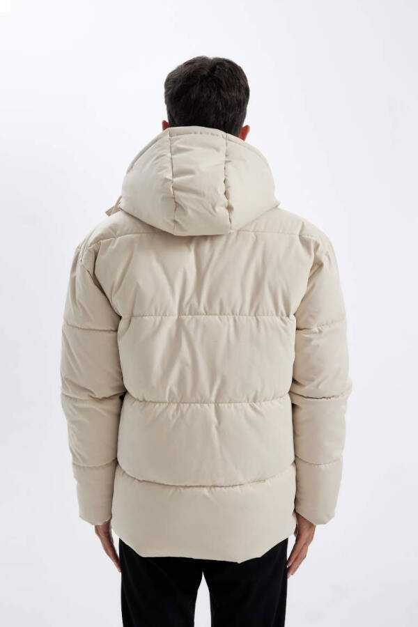 Slim Fit Puffer Jacket, Hooded, Zipper, Double Pocket, Off-White - 7