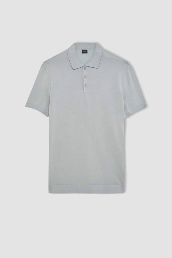 Slim Fit Qisqa Yengli Triko Polo Ko'ylak Kulrang - 7