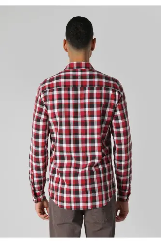 Slim Fit Red Plaid Men's Long Sleeve Shirt - COLIN’S (1)
