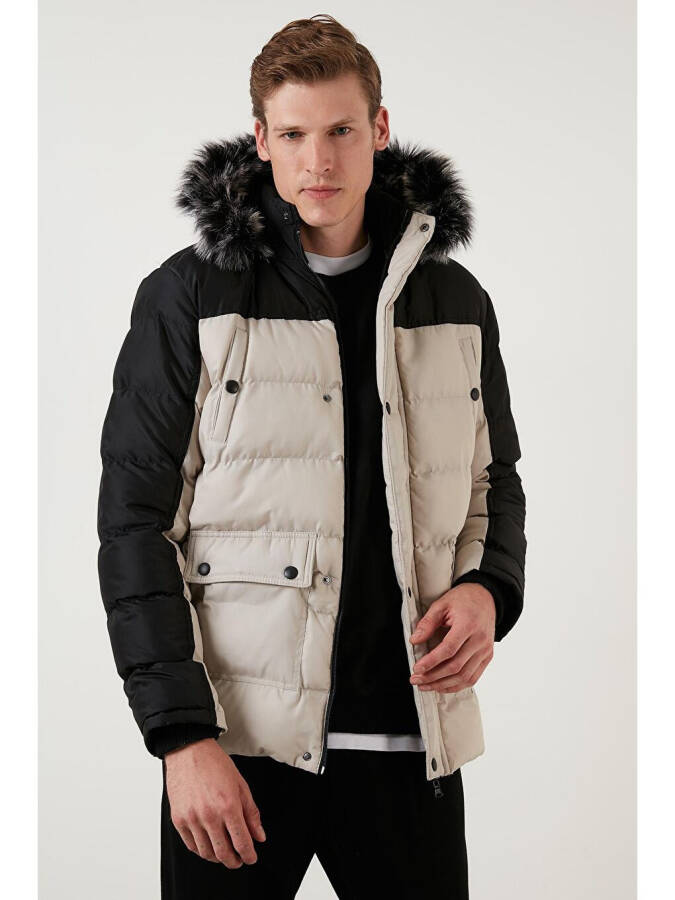 Slim Fit Removable Faux Fur Hooded Puffer Jacket 5760076 - 14