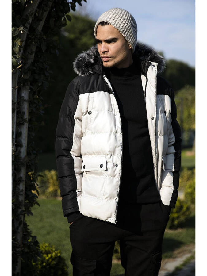 Slim Fit Removable Faux Fur Hooded Puffer Jacket 5760076 - 7