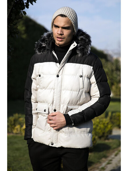 Slim Fit Removable Faux Fur Hooded Puffer Jacket 5760076 - 8