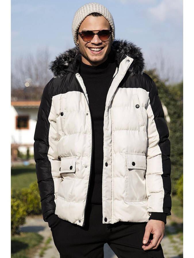 Slim Fit Removable Faux Fur Hooded Puffer Jacket 5760076 - 1