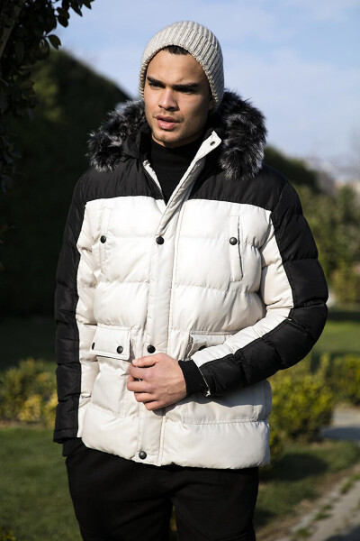 Slim Fit Removable Faux Fur Hooded Puffer Jacket 5760076 - 18