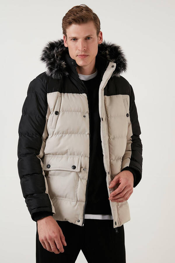 Slim Fit Removable Faux Fur Hooded Puffer Jacket 5760076 - 19