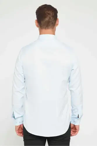 Slim Fit Рубашка мужская длинная с рукавом, легко гладится, впитывает пот, дышащая ткань, подходит для галстука, четыре сезона, синяя - Mavi1 - 5