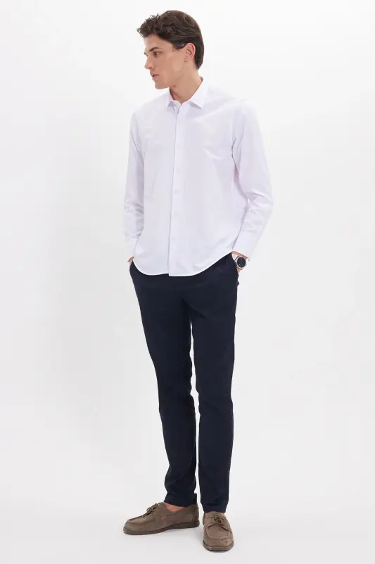 Slim Fit рубашка с длинными рукавами, легко гладится, впитывает пот, дышащая ткань, на все четыре сезона, белая мужская рубашка под галстук-белая - 3