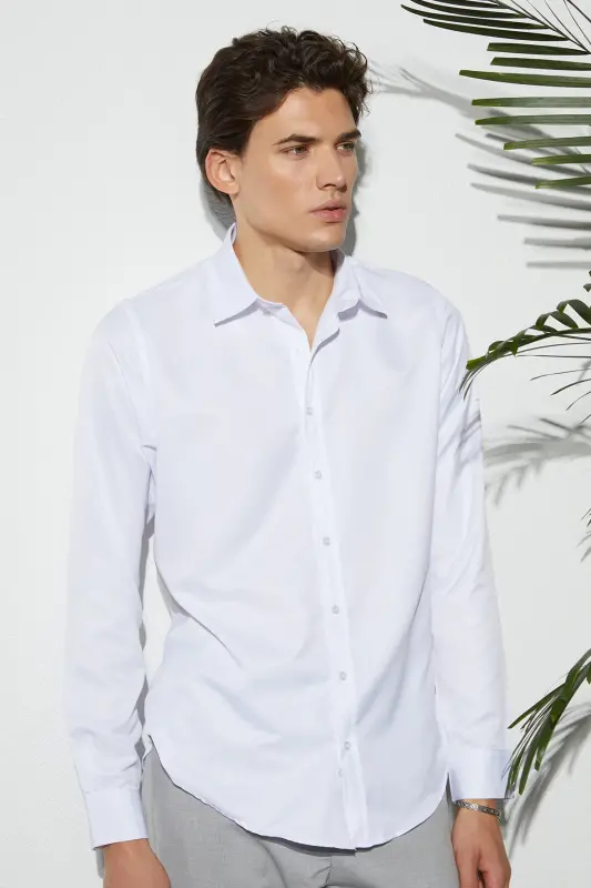 Slim Fit рубашка с длинными рукавами, легко гладится, впитывает пот, дышащая ткань, на все четыре сезона, белая мужская рубашка под галстук-белая - 4