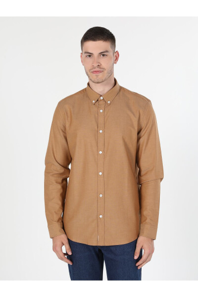 Slim Fit Saffron Men's Long Sleeve Shirt - 1