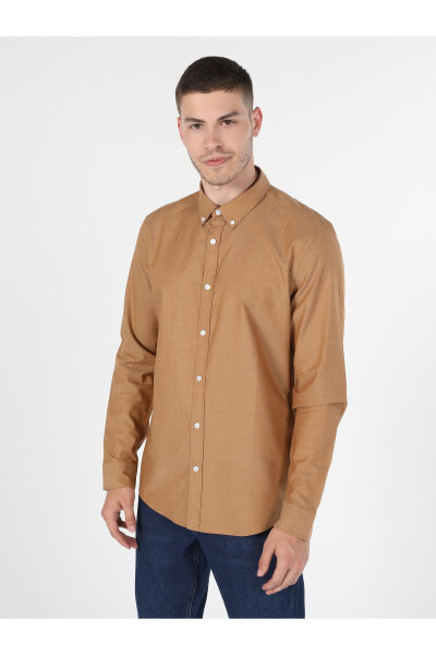 Slim Fit Saffron Men's Long Sleeve Shirt - 3