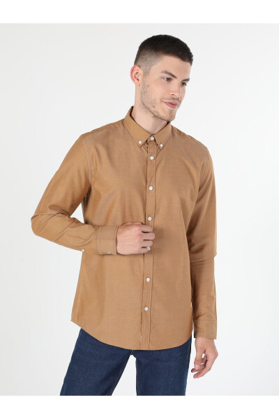 Slim Fit Saffron Men's Long Sleeve Shirt - 4