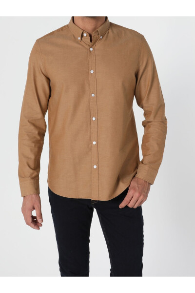 Slim Fit Saffron Men's Long Sleeve Shirt - 5