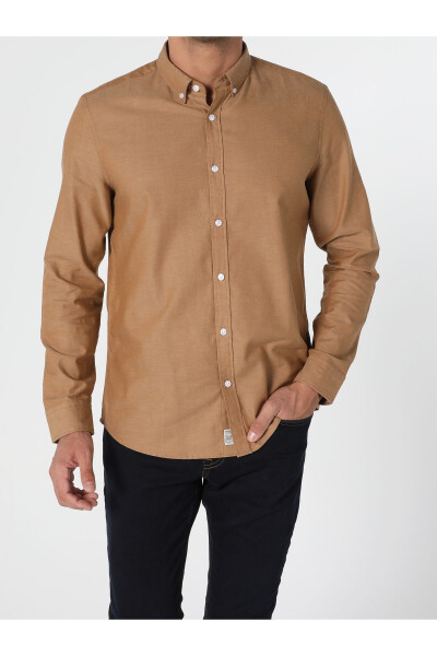 Slim Fit Saffron Men's Long Sleeve Shirt - 7