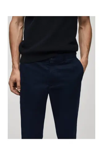 Slim fit serge chino trousers-Dark Navy - 3