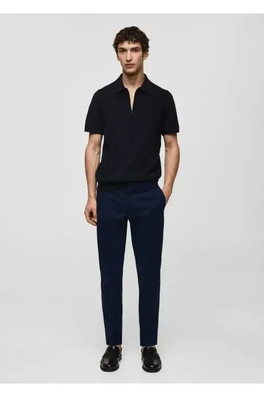 Slim Fit Serge Chino Trousers-Navy Blue - 2