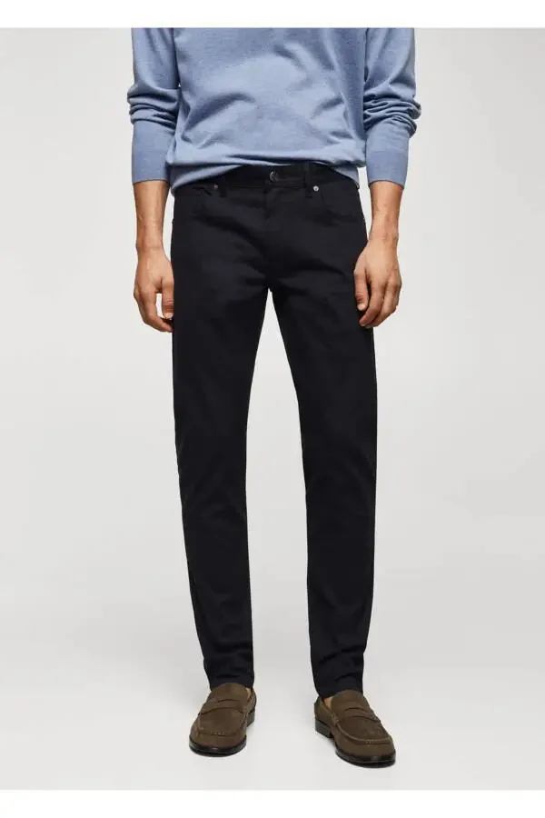 Slim fit serge cotton pants - 1