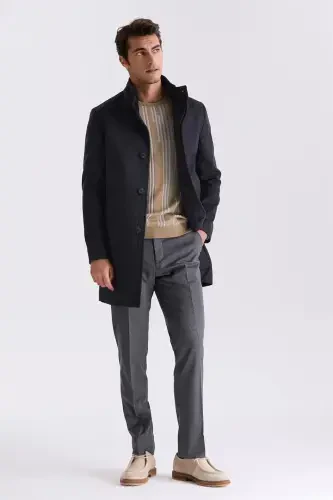 Slim Fit Shawl Neck Herringbone Pattern Wool Blazer 