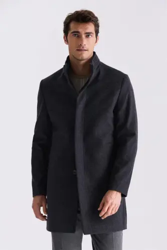 Slim Fit Shawl Neck Herringbone Pattern Wool Blazer - 4