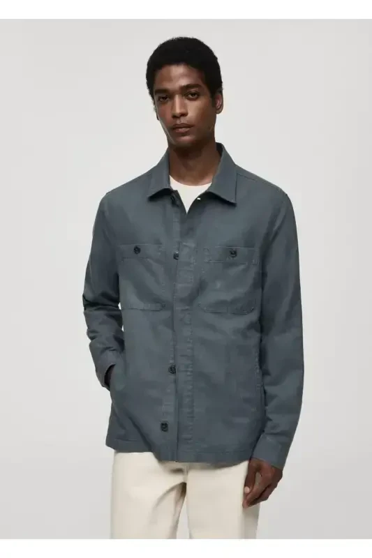 Slim fit shirt jacket with pockets - 1