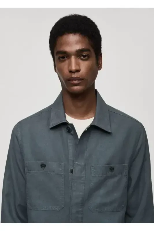 Slim fit shirt jacket with pockets - 2