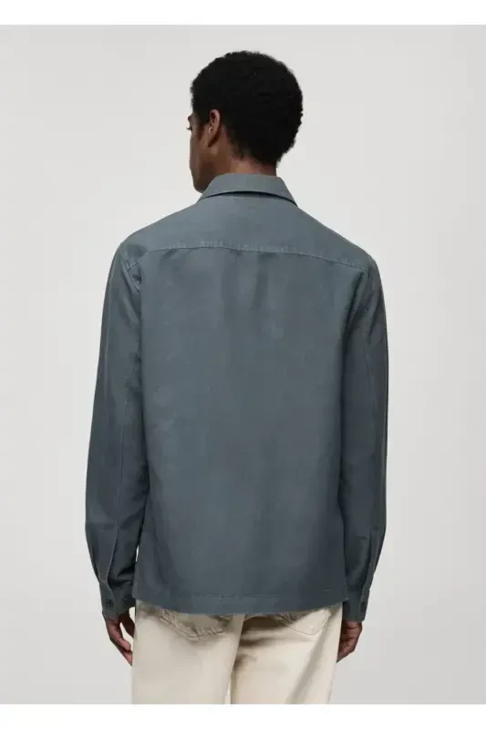 Slim fit shirt jacket with pockets - 3