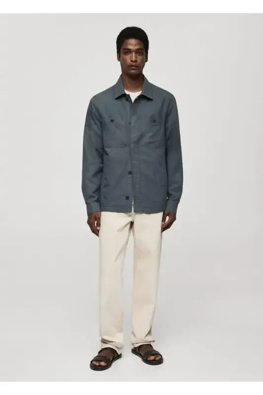 Slim fit shirt jacket with pockets - 6