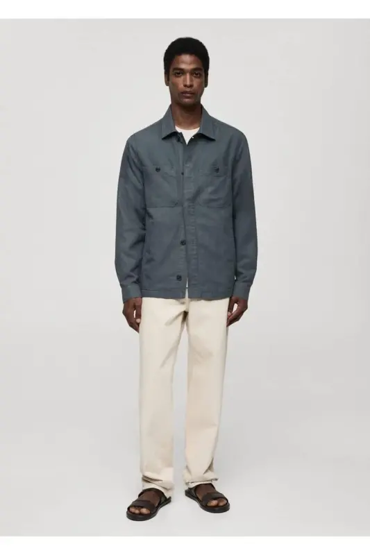 Slim fit shirt jacket with pockets - 6