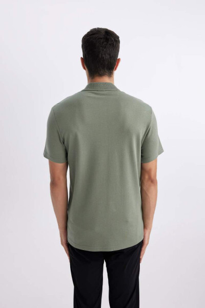 Slim Fit Short Sleeve Cotton Basic Plain Polo T-Shirt Light Green - 5