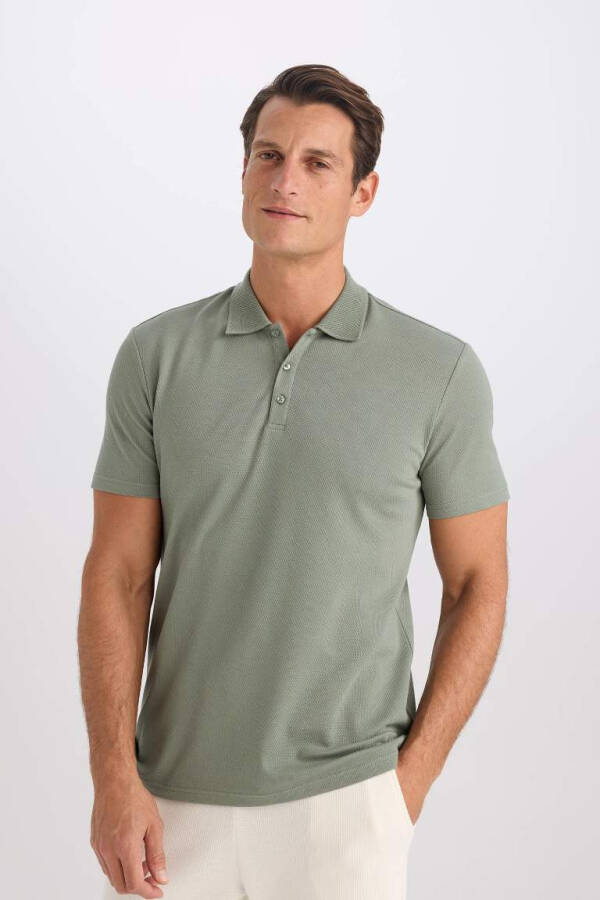 Slim Fit Short Sleeve Cotton Basic Plain Polo T-Shirt Light Green - 1