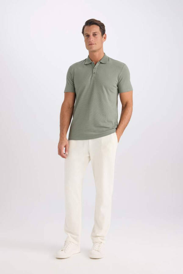 Slim Fit Short Sleeve Cotton Basic Plain Polo T-Shirt Light Green - 2