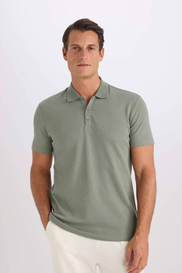 Slim Fit Short Sleeve Cotton Basic Plain Polo T-Shirt Light Green - 3