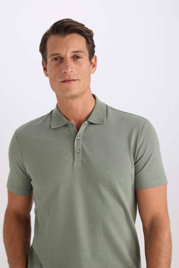 Slim Fit Short Sleeve Cotton Basic Plain Polo T-Shirt Light Green - 4