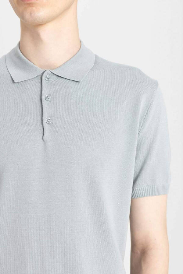 Slim Fit Short Sleeve Knit Polo Shirt Grey - 5