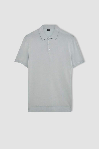 Slim Fit Short Sleeve Knit Polo Shirt Grey - 7