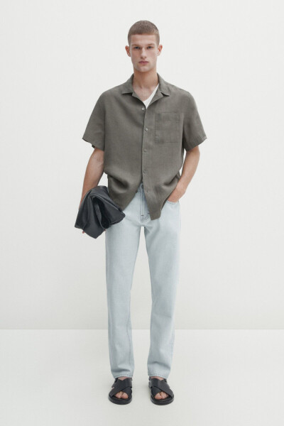 Slim fit short-sleeved linen shirt - 1