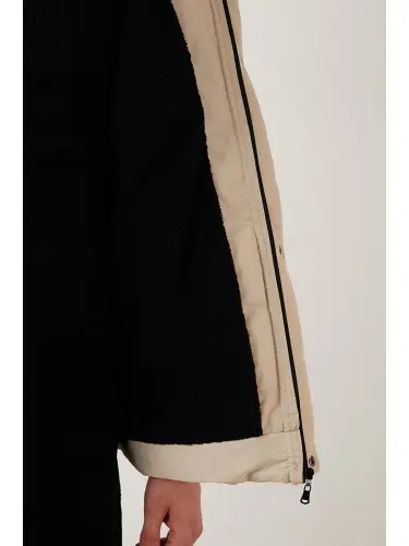 Slim Fit Съемный Искусственный Меховой Капюшон Мужская Дутая Куртка 5760076-Черный - 5