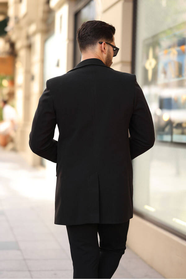 Slim fit, single breasted, button-up, notched lapel black cashmere coat. - 3