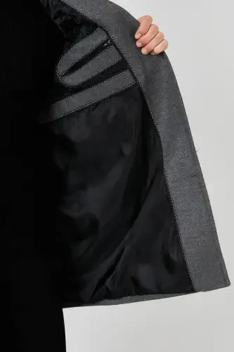Slim Fit Single Breasted Buttoned Mono Collar Wool Coat Men's Coat 5840098-LIGHT GRAY - 6