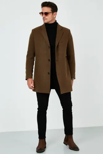 Slim fit, single breasted, buttoned, shawl collar, cashmere coat. Men's coat. 5840098 - 5