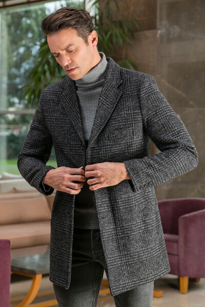 Slim Fit Single Breasted Notch Lapel Wool Coat - 2