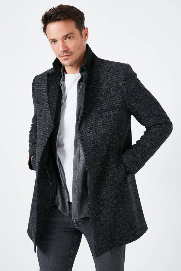 Slim Fit Single Breasted Notch Lapel Wool Coat - 4