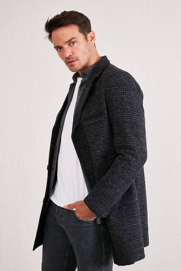 Slim Fit Single Breasted Notch Lapel Wool Coat - 5