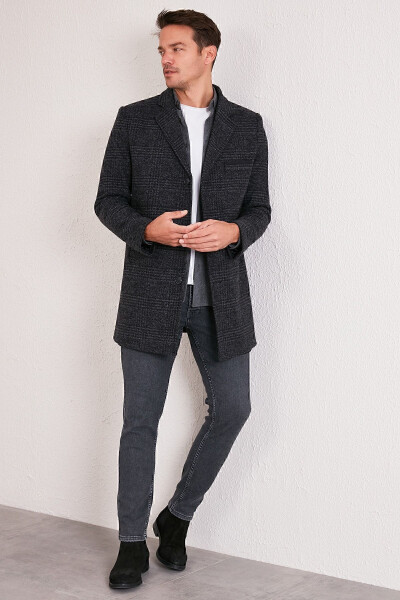 Slim Fit Single Breasted Notch Lapel Wool Coat - 6