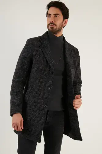 Slim Fit Single Breasted Notch Lapel Wool Coat - 3