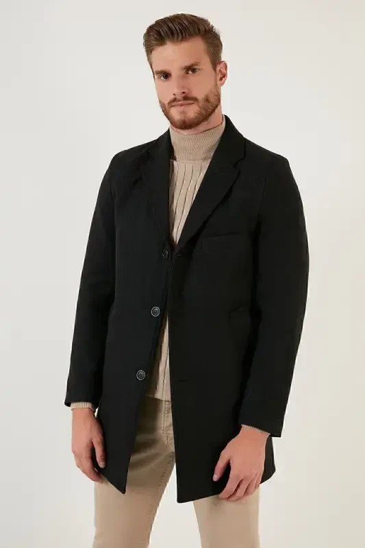 Slim Fit Single Slit Buttoned Mono Collar Wool Coat Men's Coat 5840098-SMOKE GRAY - 3