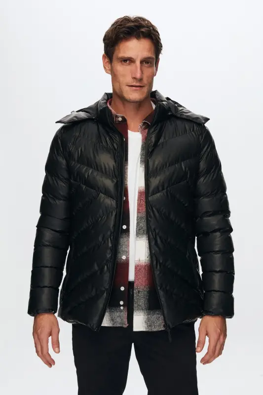 Ds Damat Slim Fit Siyah Su İtici Rüzgar Geçirmez Elyaf Dolgulu Deri Görünümlü Çıkarılabilir - Siyah - 2