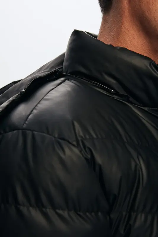 Ds Damat Slim Fit Siyah Su İtici Rüzgar Geçirmez Elyaf Dolgulu Deri Görünümlü Çıkarılabilir - Siyah - 4